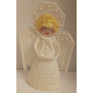Vintage Christmas Angel Tree Topper Handmade/Homemade Needlepoint Yarn Pearls